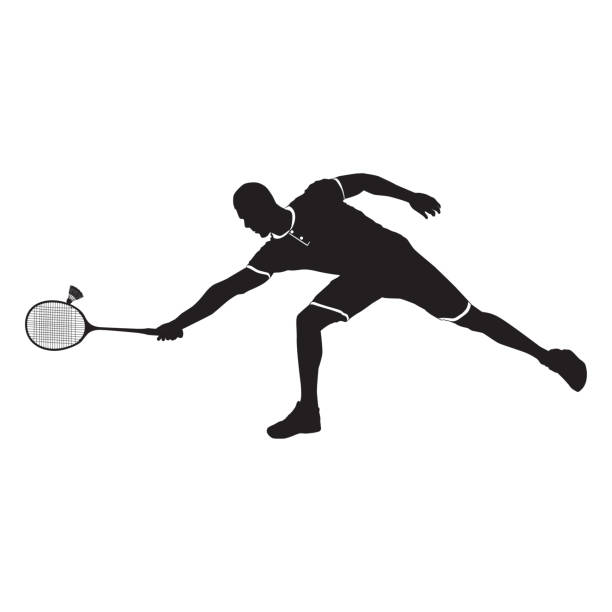 Badminton player receiving a shuttle.