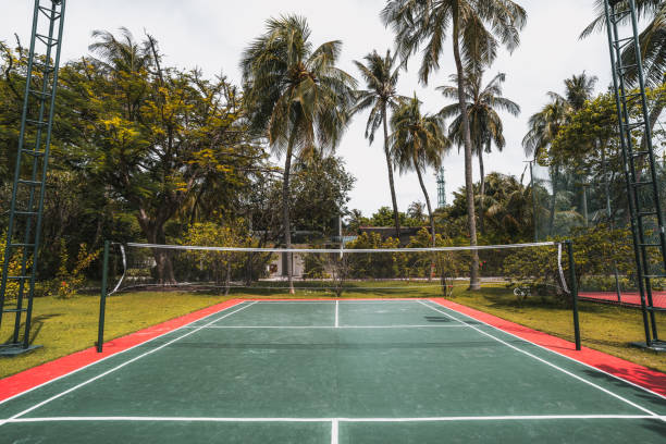 Outdoors badminton court.